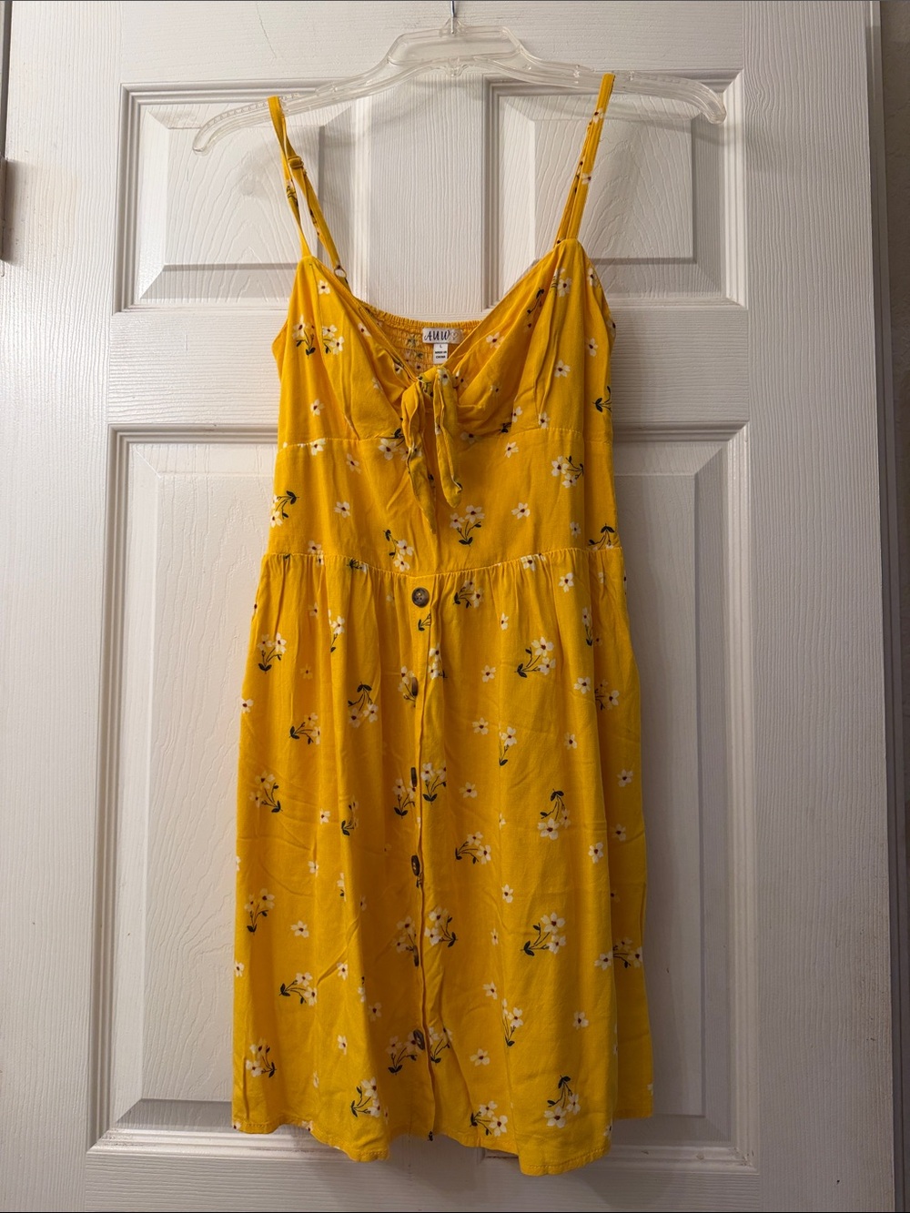AUW Yellow Floral Mini Dress with Spaghetti Straps